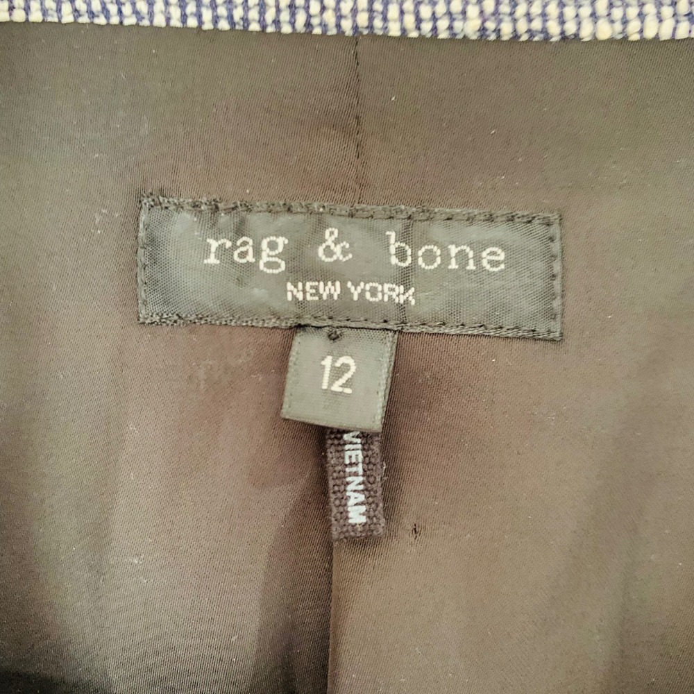 Rag‎ & Bone Blazer Women 12 Navy White Cropped Tweed Double Breasted Office Chic - Picture 5 of 14